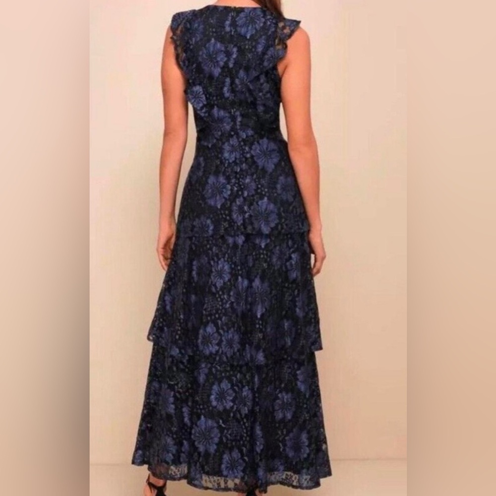 Lulus Molinetto Navy Blue Lace Ruffled Tiered Sleeveless Maxi Dress - Picture 2 of 6